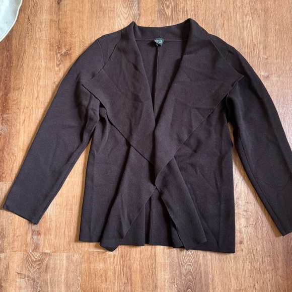 EILEEN FISHER Open-Front drape Wool Cardigan Brown L - Picture 2 of 6